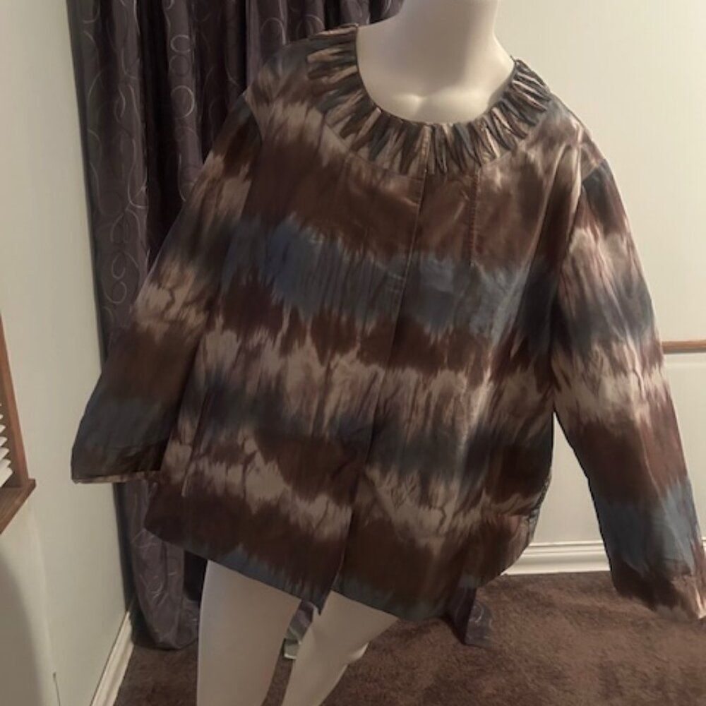 Chico's Darya Tie Dye Ikat 3/4 sleeve snap front jacket, size 3/16